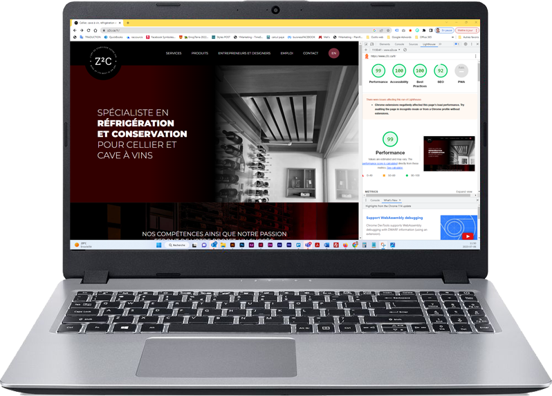 Rapport Lighthouse pour le perfomance du site et qualité des pages web